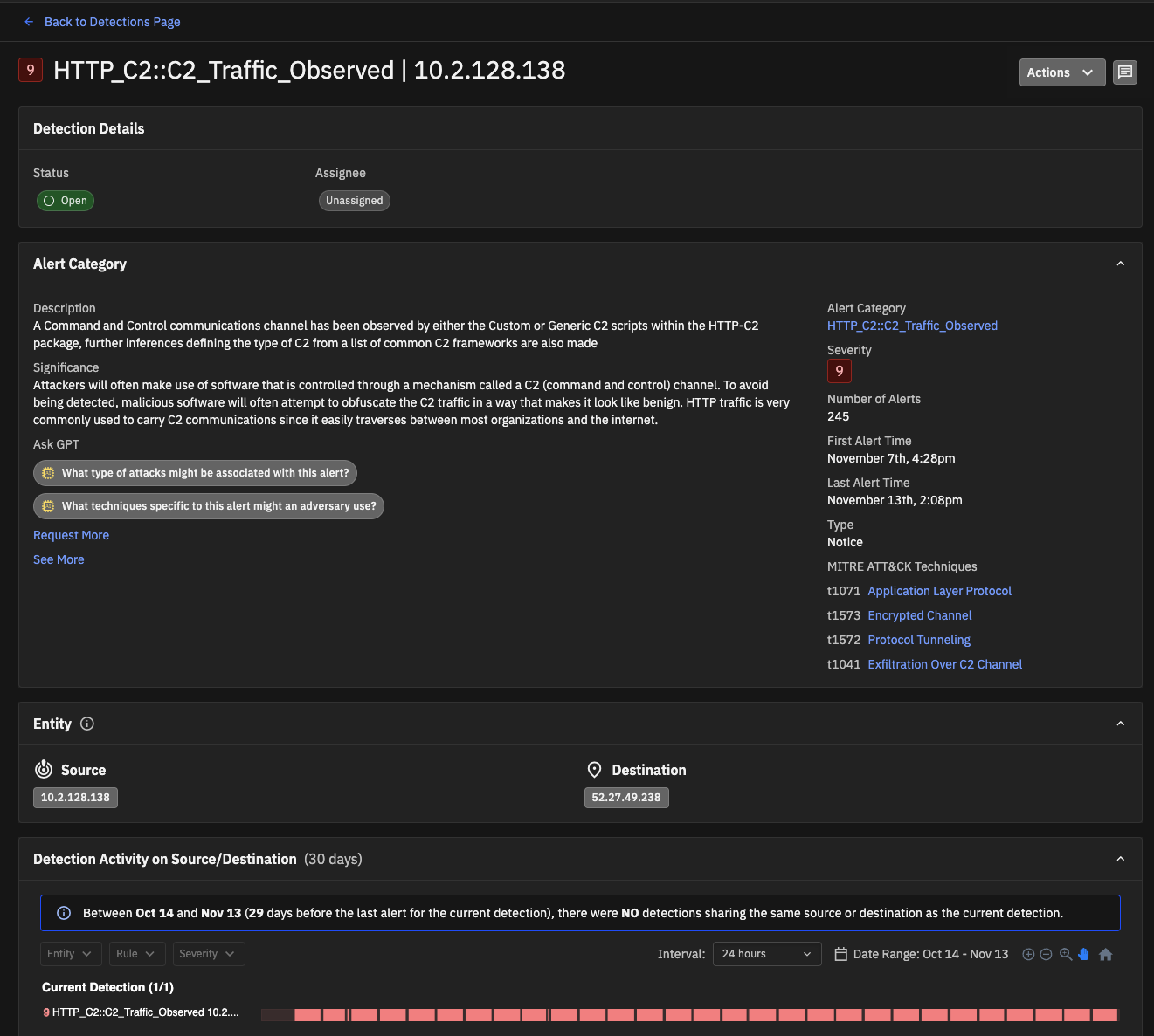 The full page view of detection information